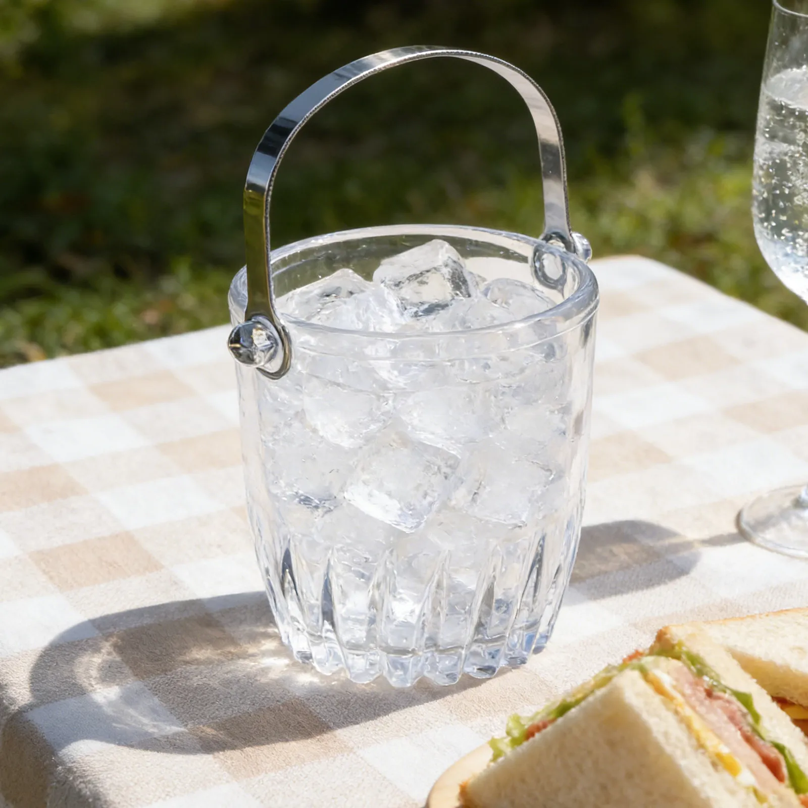 1Set Glass Ice Bucket 1000Ml Clear Lead-Free Modern Barware Ice Tongs Portable Cocktail Wine Beer Party Cooler
