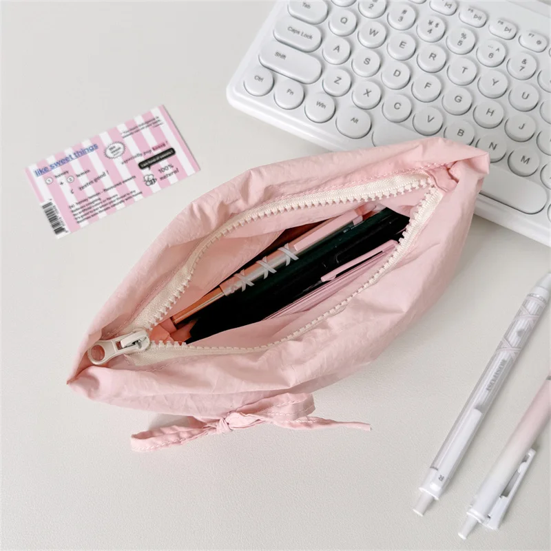 Sweet Bow Pencil Case For Student Cute Bow Pencil Pouch Large Capacity Stationery Storage Bag School Supplies