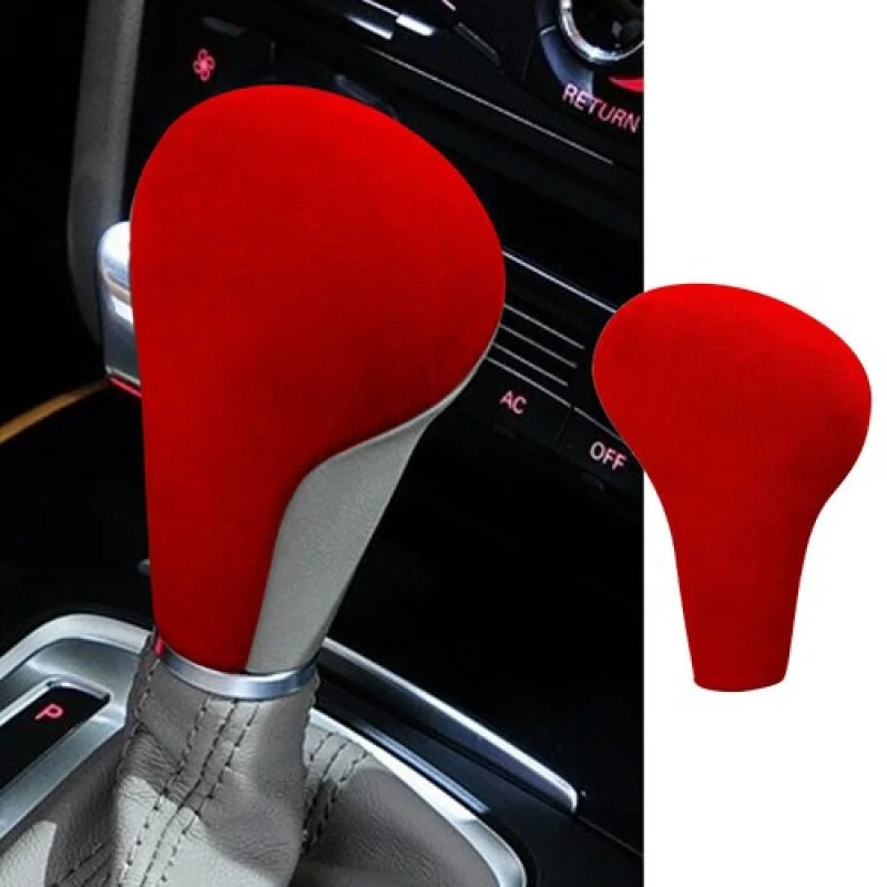 A + الأحمر جلد الغزال مقبض ناقل حركة السيارة غطاء الكسوة لأودي Q5 A5 A6 Q7 A4L A6L #1