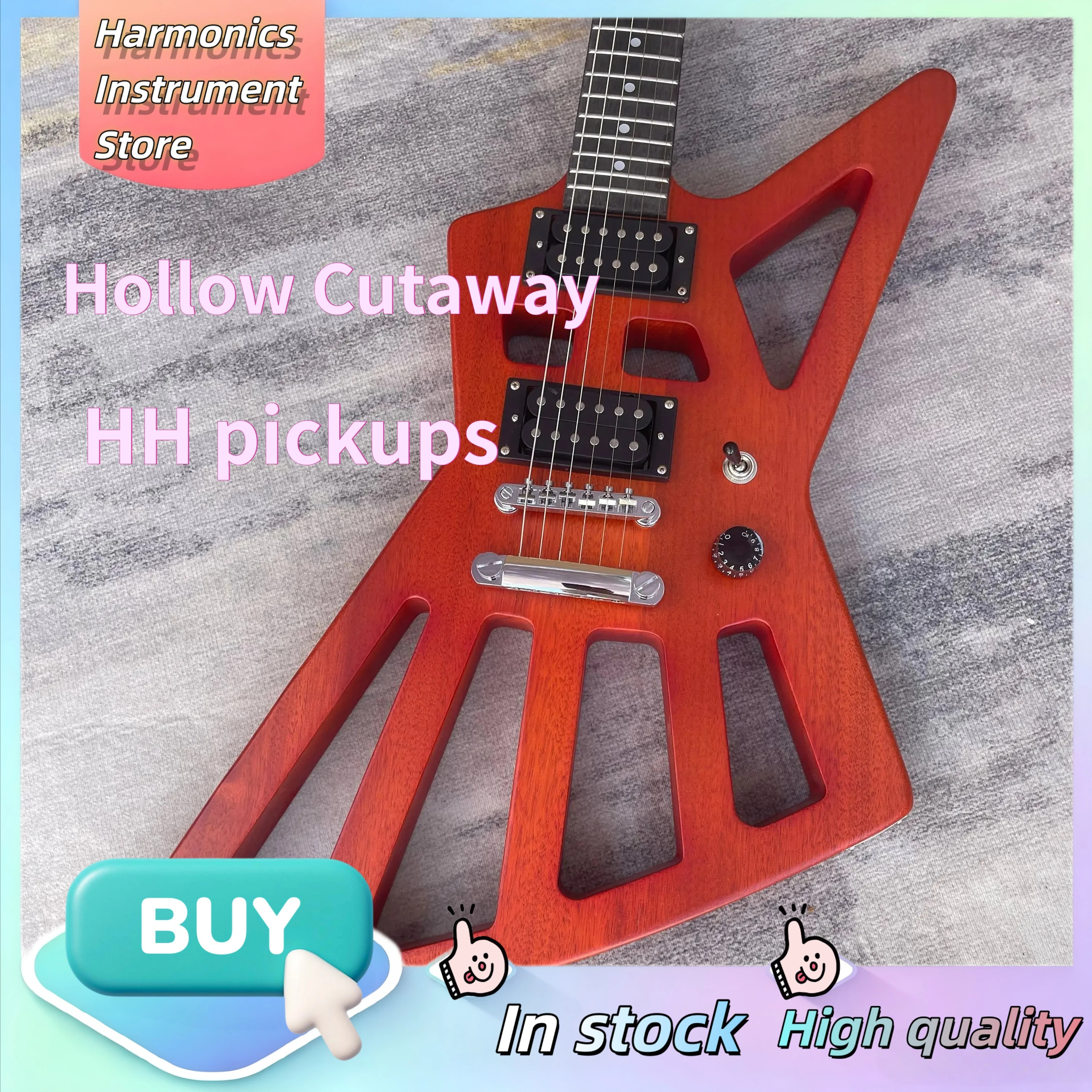 Guitare électrique Hollow Cutaway Explorer Angular rouge-brun mat avec micros HH, légère, très populaire, modèle Metal Fork