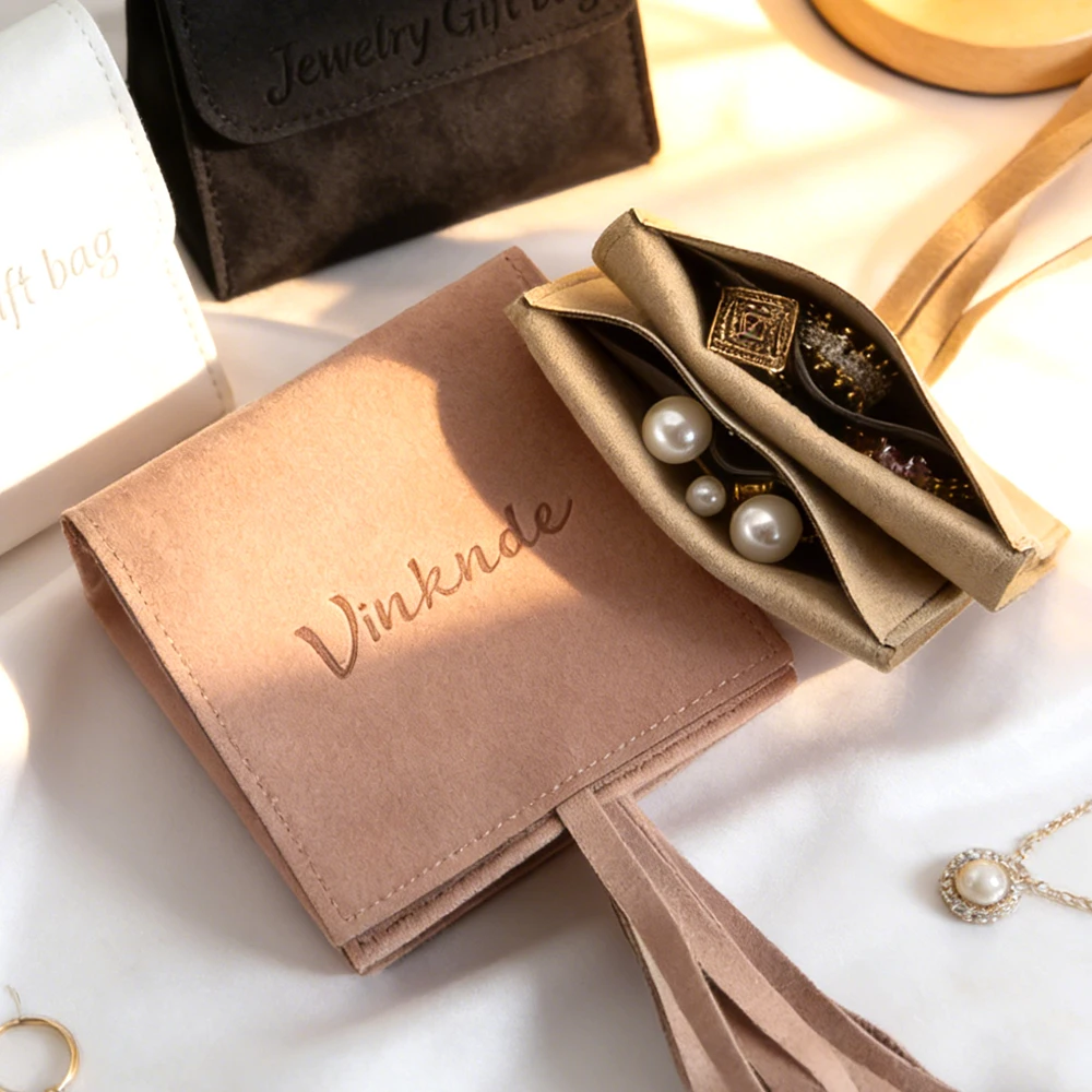 

50/100Pcs 8x8cm Custom Microfiber Envelope Double-layer Jewelry Bag with Logo Jewelry Packaging Storage Bags For Earrings Ring