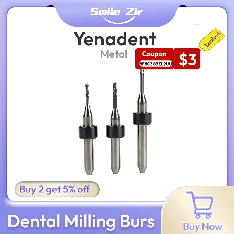 

Yenadent Dental Lab Milling Burs D4 for Alloy Metal Disc Titanium Blank Co-cr Disk Ni-cr Block CAD CAM System Flat/Ball End