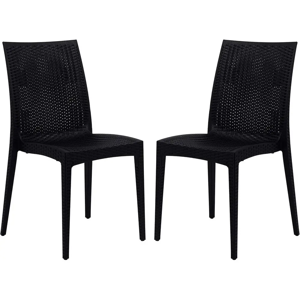 

Stackable Weather-Resistant Wicker Side Chair, Lightweight & Durable for Patio, Garden, Balcony, Dining Room, Set of 2, Black
