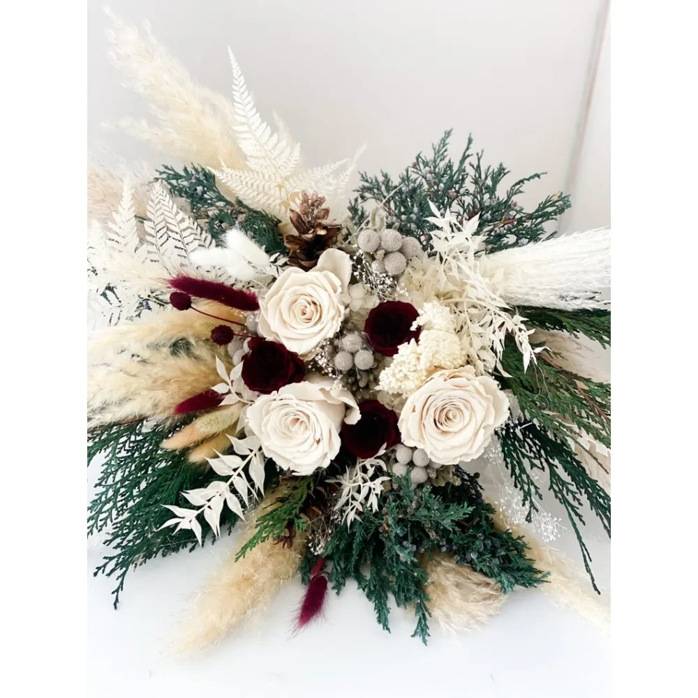 Dried Flowers,Cedar,Pampas Grass Winter Bouquet,Bride and Bridesmaids,Dried Flower Bouquet,Wedding Flowers