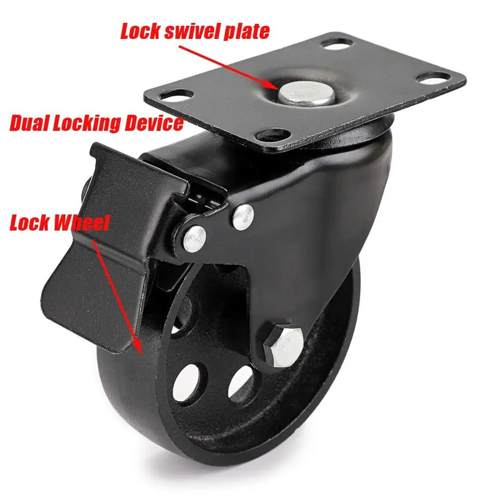 Rodízios de placa giratória estilo vintage de 4 polegadas, rodas de ferro fundido resistentes, mesa de centro, suporte de tv, carrinho de soldagem, capacidade de carga de 2000lbs