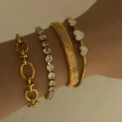 Cz stone tennis chain bracelets for women stainless steel chain bracelets minimalist simple jewelry non tarnish 2024