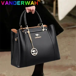 Women's Casual Tote Soft Leather Handbag Luxury Designer 3 Layers Shoulder Crossbody Sac Ladies Large Capacity Shopping Bolsa