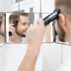LED 3 Way Mirror for Self Hair CuttingRechargeable 360° Mirror with LED Lights Self Haircut Mirror with Height Adjustable Hooks,