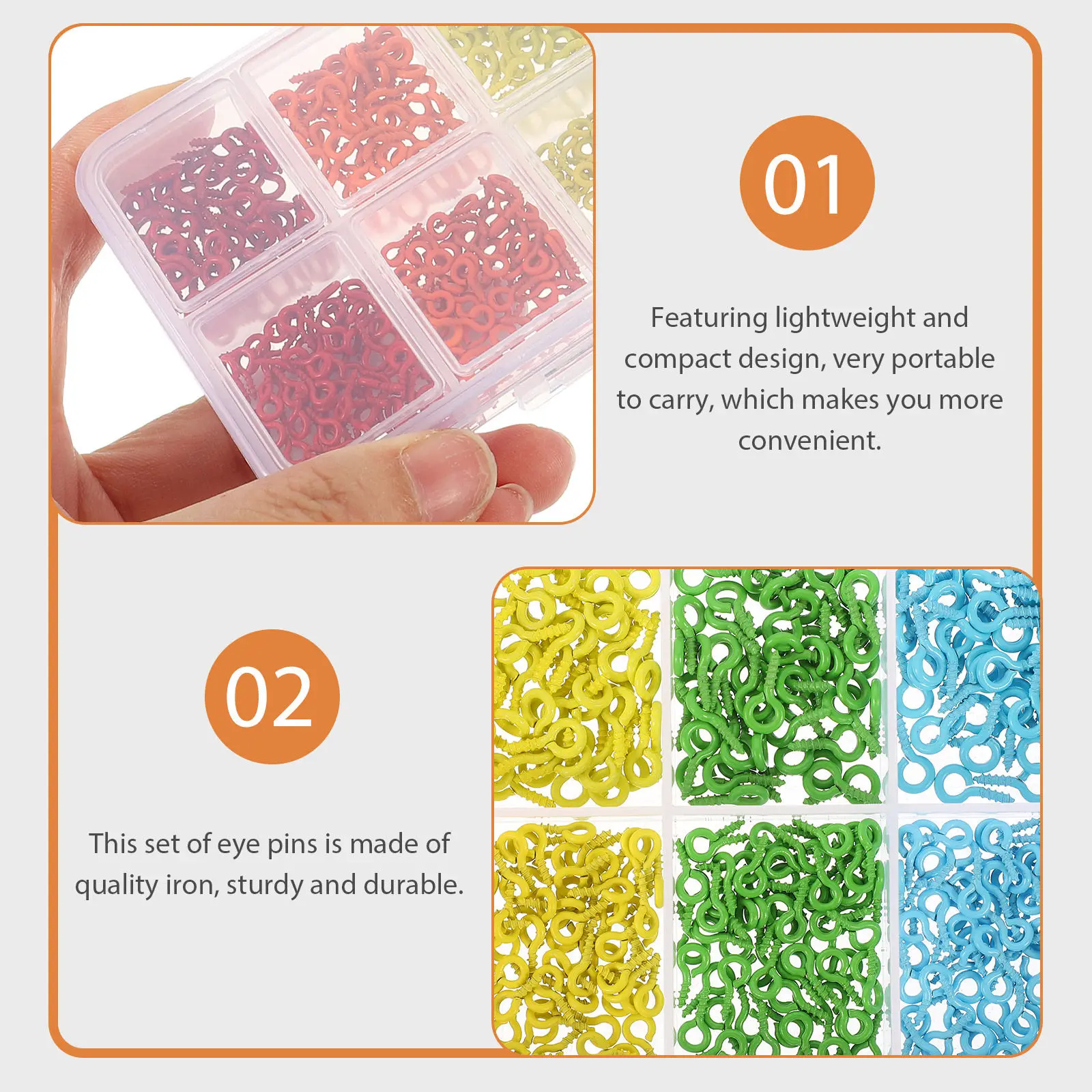 1 Caja de Tornillos de Ojo de Colores Surtidos, Tornillos de Ojo de Hierro Resistentes para Manualidades de Joyería DIY, Fabricación de Colgantes, Abalorios y Cadenas