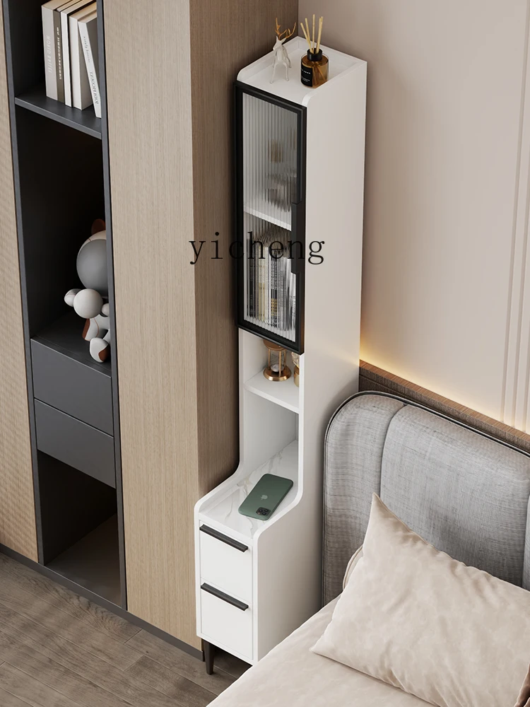 Tqh Ultra-Narrow Mini Bedside Table Bookcase Integrated Modern Minimalist Stone Plate Sandwich Cabinet