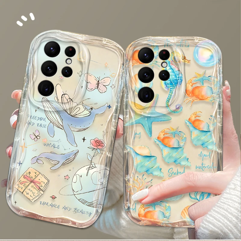 귀여운 다채로운 해양 유기체 3D 웨이브 케이스 삼성 갤럭시 S24 울트라 S23 S22 플러스 S21 S20 FE A25 A55 A35 A15 A16 A05 A05S A06