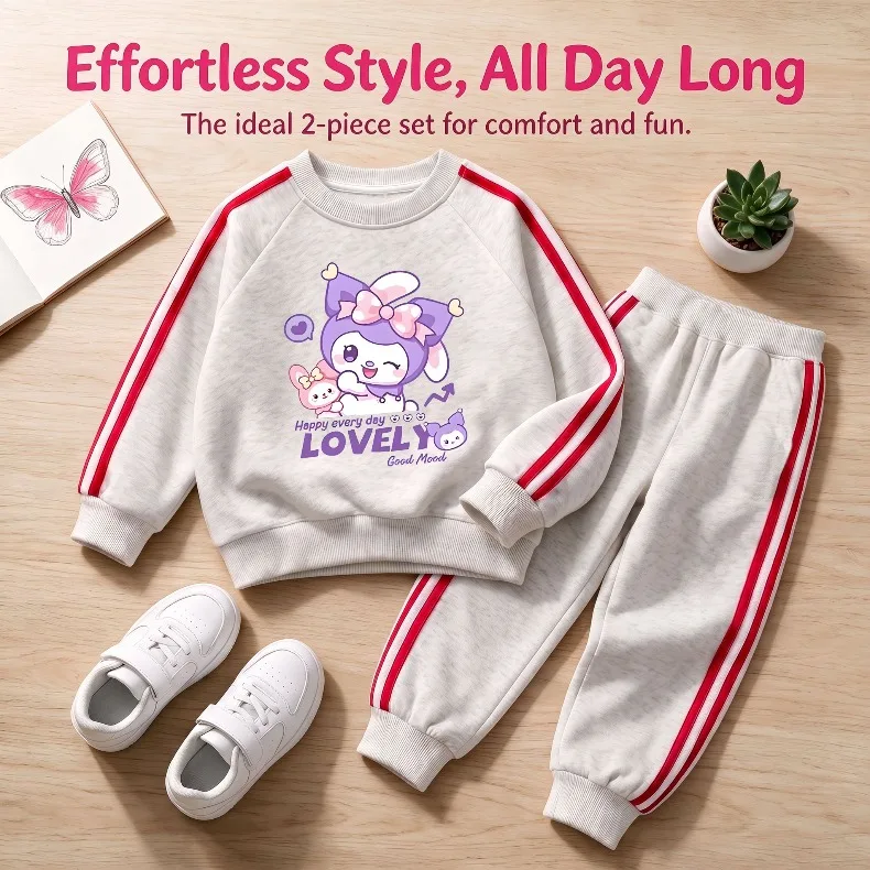 Herbst-Winter-Mädchen-Freizeit-Sweatshirt+Jogginghose 2-teiliges Set Kinder O-Ausschnitt Hoodie+Lange Hose 2-teiliger Anzug Kinder-Trainingsanzug – Detail 7