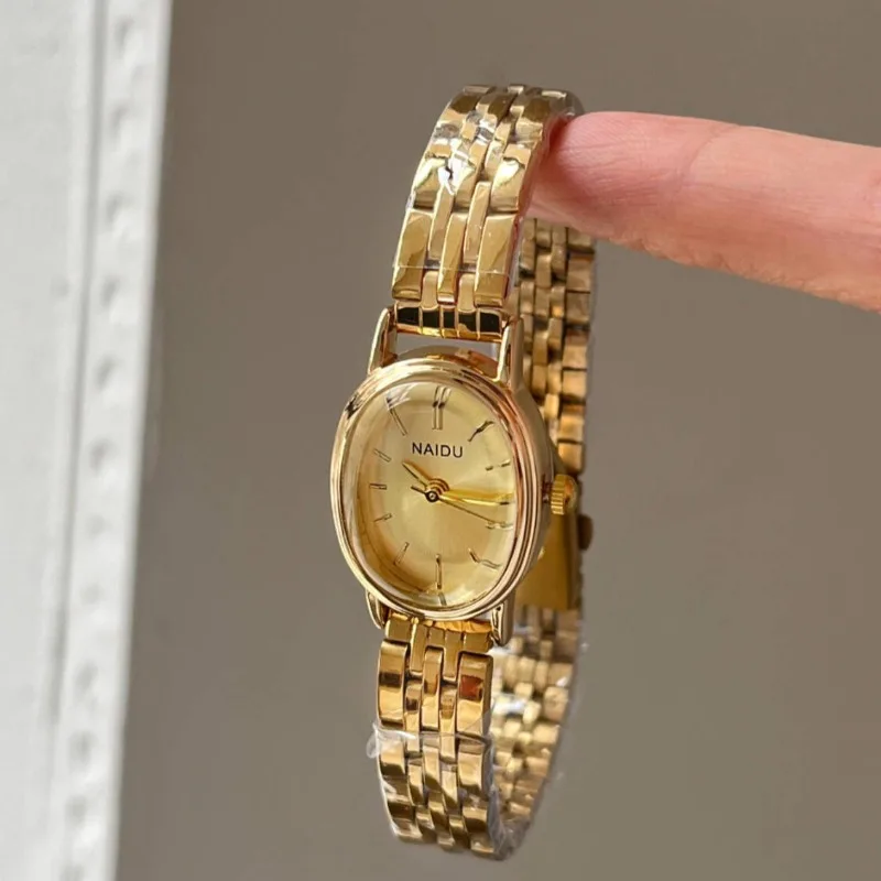 موضة ساعة ذهبية البيضاوي الهاتفي ساعة كوارتز الصلب حزام مؤشر الساعات الرقمية للنساء دروبشيبينغ ساعة Relojes Para Mujer