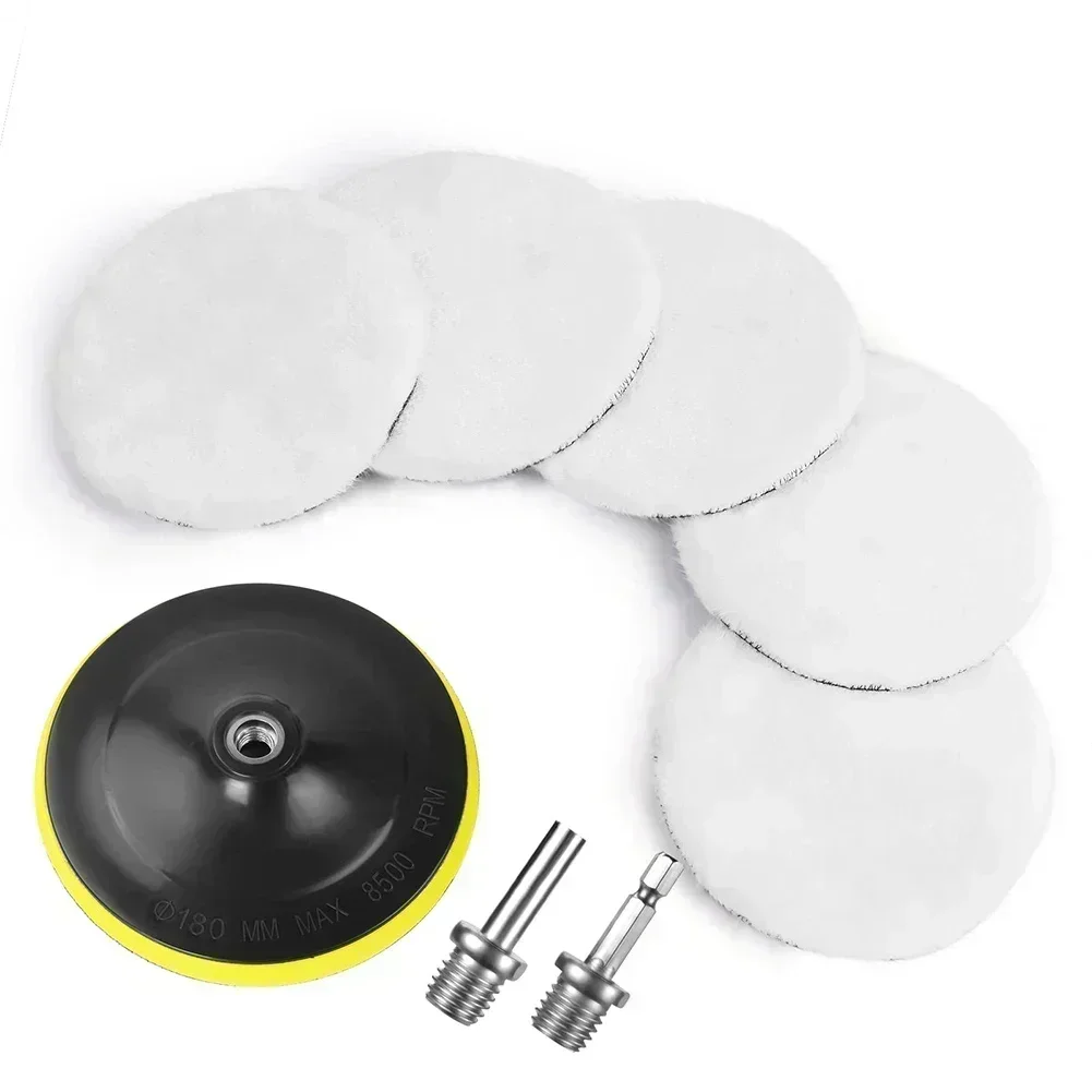 8Pcs/Set Car Polishing Pad Set Wool Buffing Wheel Tool 80mm 150mm 180mm Drill Polish Disc Kit For Car Polisher Pad Drill Adapter