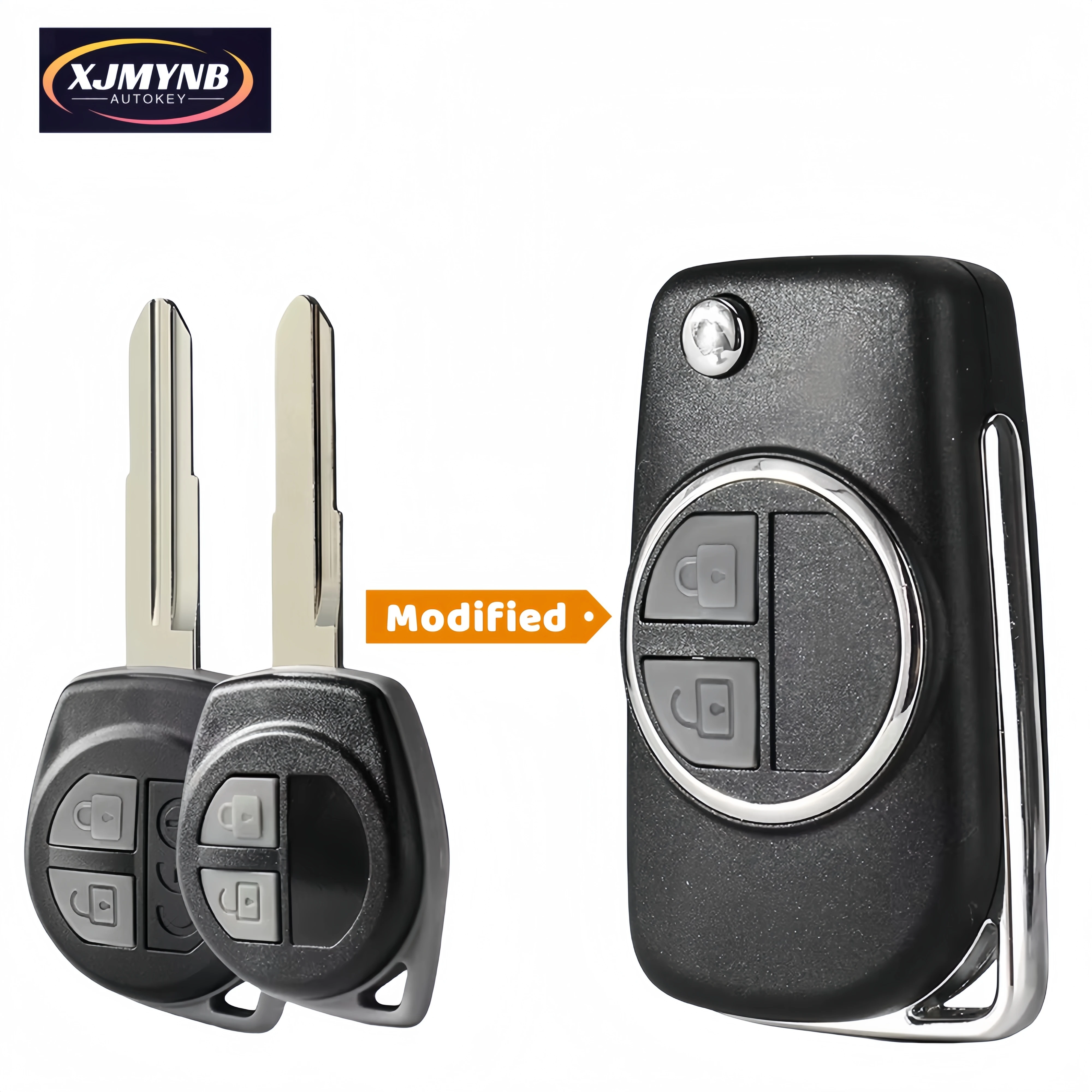 XJMYNB Modified Flip Folding Car Remote Key Case Shell For SUZUKI SWIFT SX4 VITARA ALTO IGNIS JIMNY Splash 2 Buttons Metal Ring