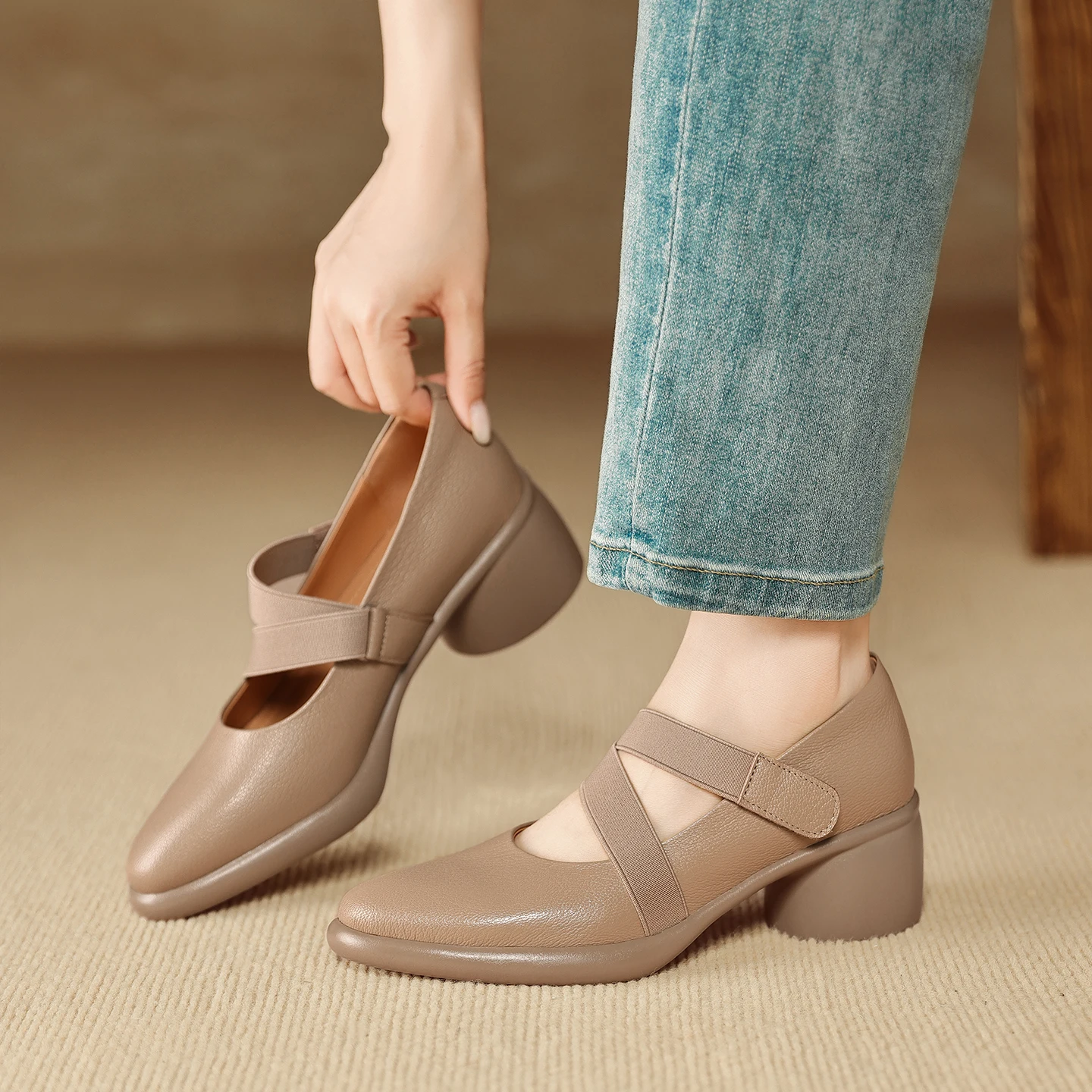 2026 new spring autumn women pumps natural leather 22-25cm soft sheepskin+pigskin cross-strap high heel women shoes  fashion