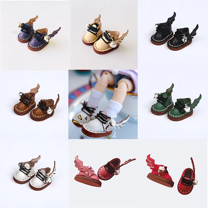 OB11 Doll Shoes Fashion Wings Cowhide Boots Shoes for Obitsu11, 1/8bjd, GSC, YMY, 1/12BJD Dolls Shoes Accessories Toys