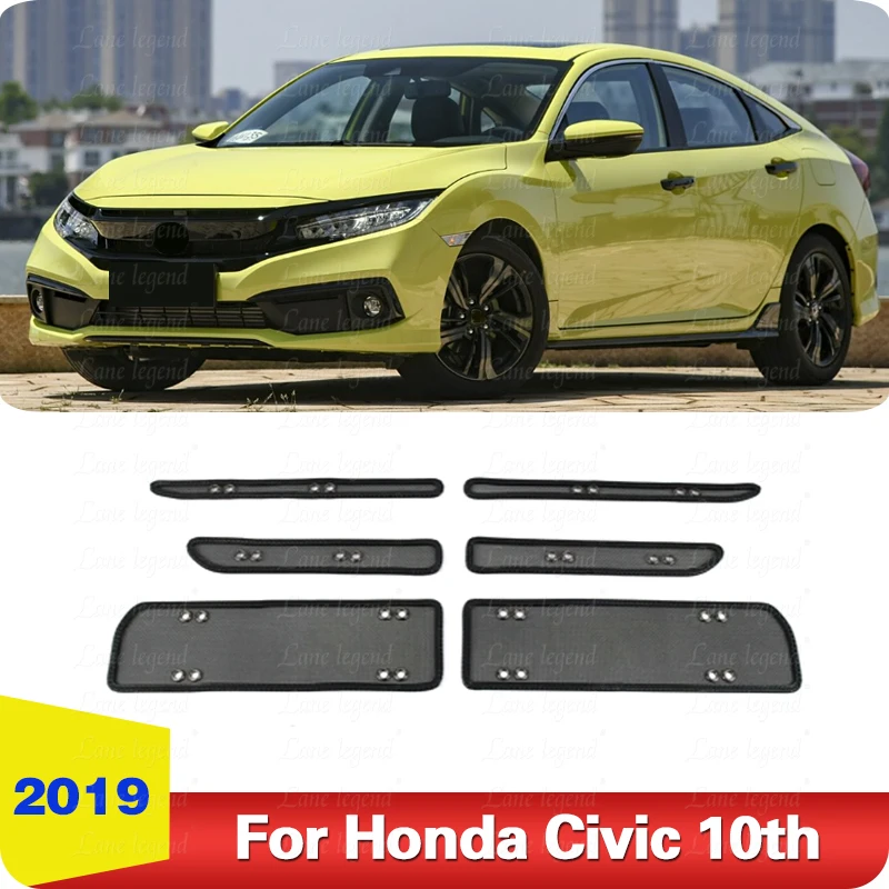 

Аксессуары для Honda Civic 10th 2019, автомобильная сетка от насекомых, вставка передней решетки, 6 шт., аксессуары для стайлинга автомобилей