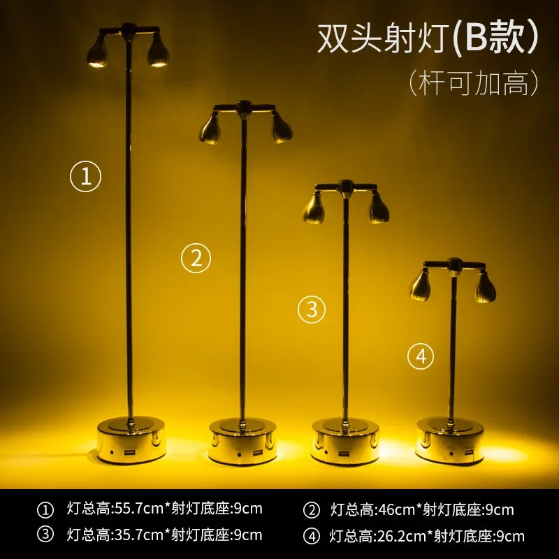 LED Charging Bar Table Lamp Metal High Pole Double Head Spotlight Creative Night Light Clear Bar Cafe Table Light