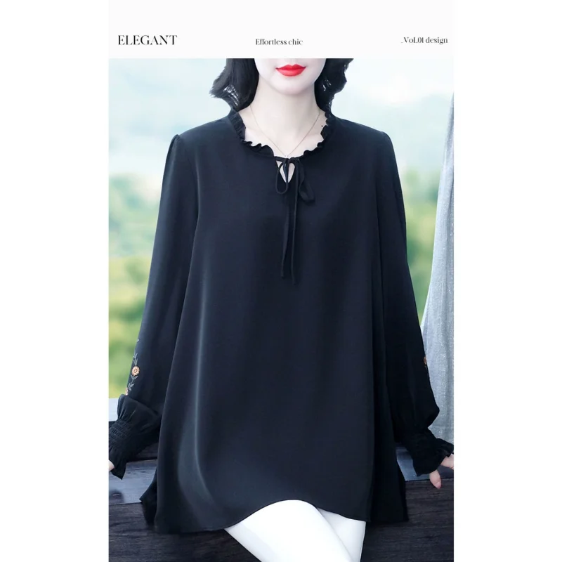

2025 Autumn New Women's Embroidered Chinese Style Loose Long-sleeved Top