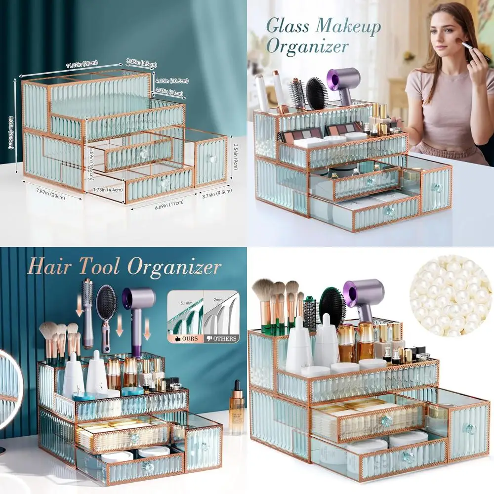 Glass Vanity Organizer: Multipurpose Countertop Cosmetic & Skincare Storage for Beauty Essentials