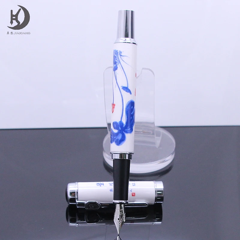 

Jinhao 950, сине-белая фарфоровая серия, керамическая картина в китайском стиле, металлическая перьевая ручка для каллиграфии, средний наконечник - лотос