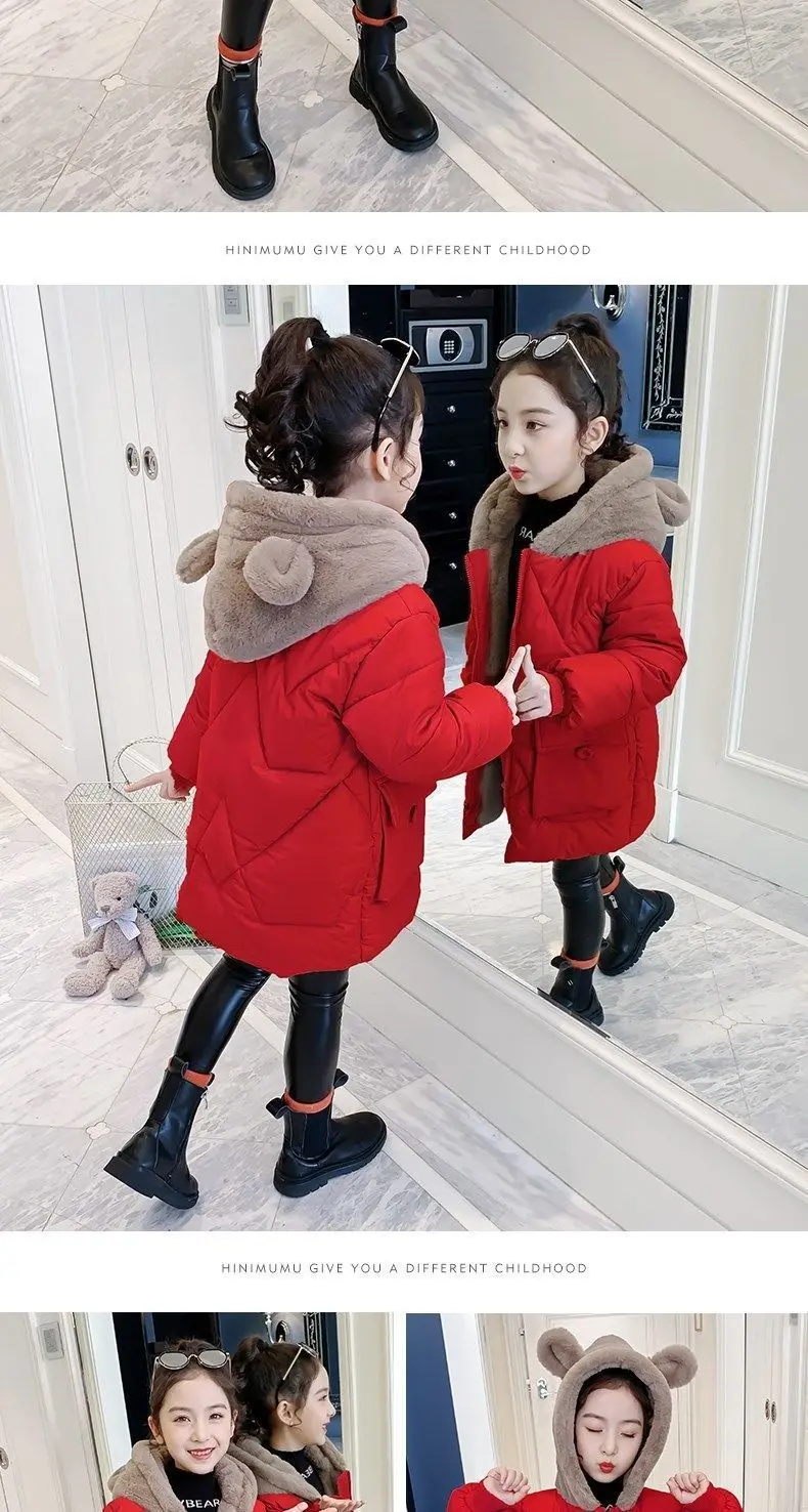 Big Size Winter Girls Jackets Keep Warm Thicken Christmas Coat Autumn Hooded Zipper Waterproof Outerwear Kids Clothes 3-12 Years