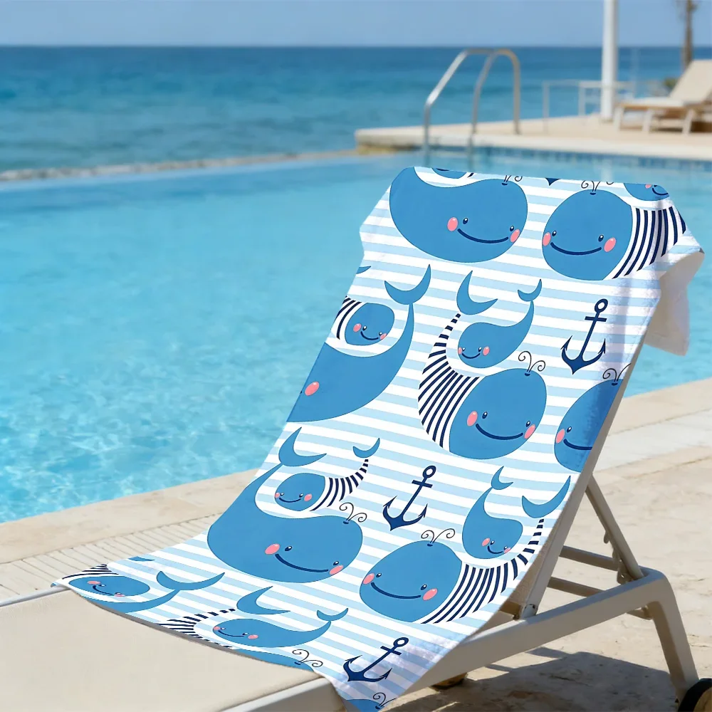 Cute Marine Life Beach Towel – Sand Resistant Quick Dry with Whale & Anchor Design for Beach Days