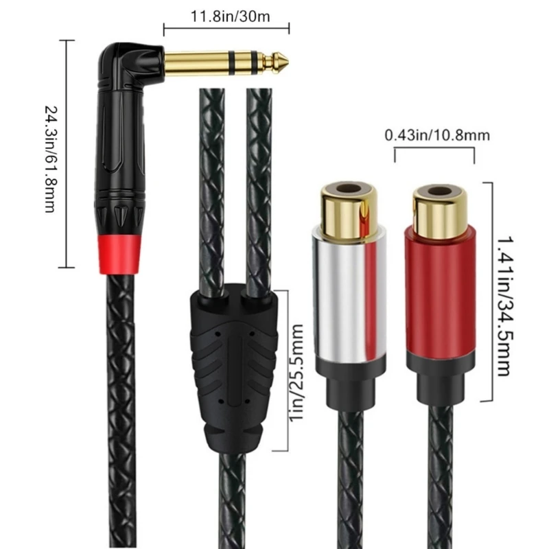 Heavy Duty 1/4inch TRS To 2RCA Sound Cable High Purities For Studio Equipment