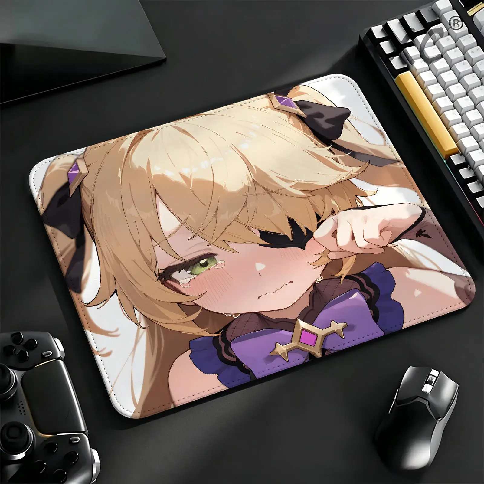 Fischl Compact Gaming Mat Reinforced Stitched Border, Genshin Impact S/M/L Sizes Portable Laptop Desk Pad for Office & E-sports