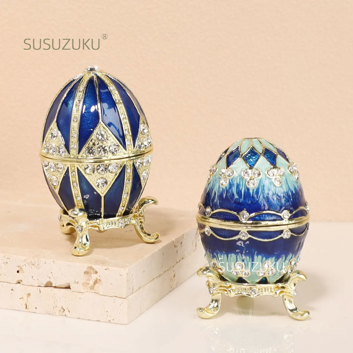 

Синяя винтажная Шкатулка в стиле Faberge для яиц-уникальная эмалированная шкатулка для драгоценностей ручной росписи, коллекционный, уникальный подарок для домашнего декора