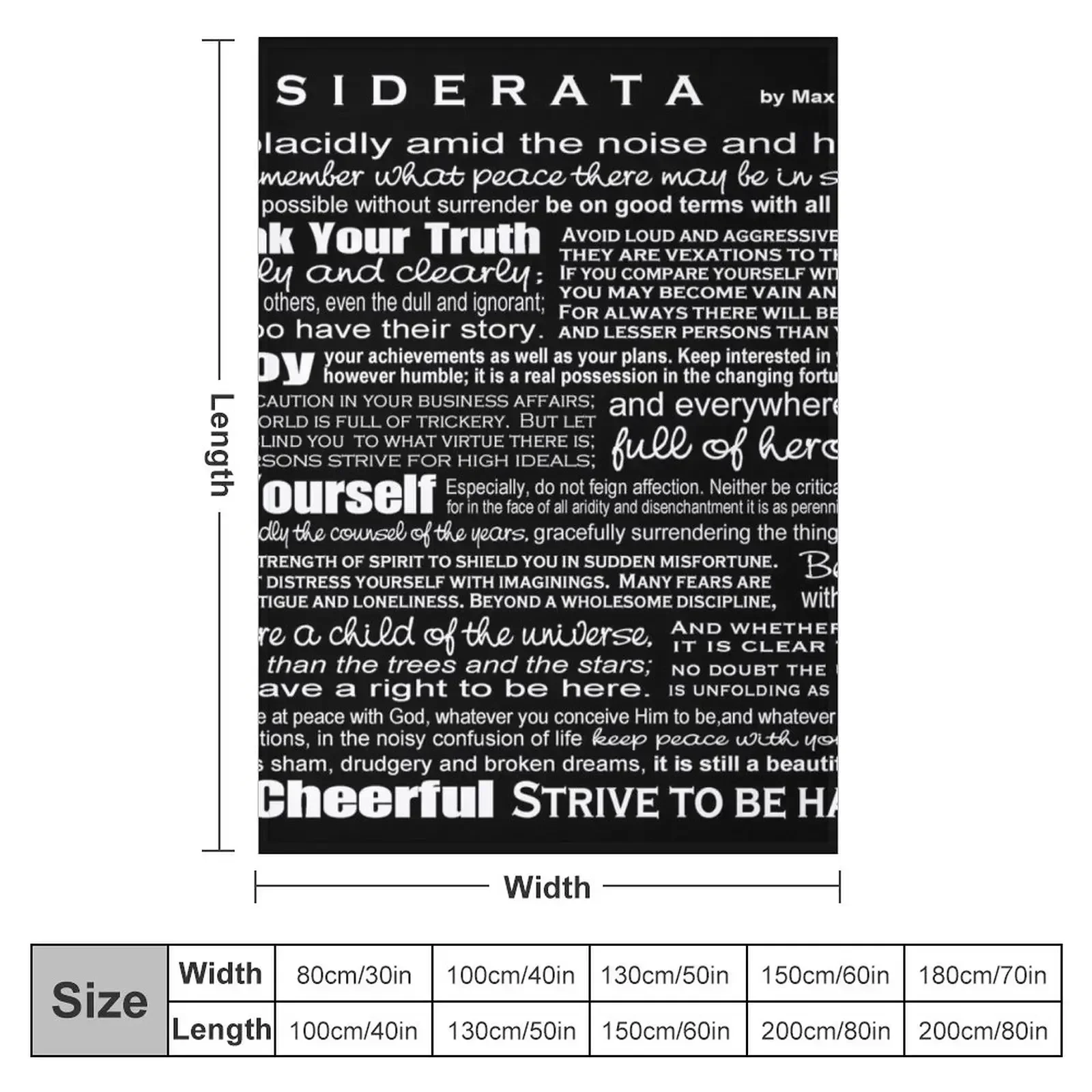 Desiderata - Black Throw Blanket Travel Heavy Blankets