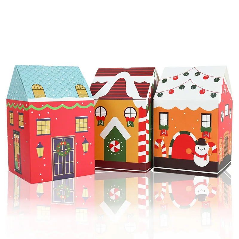 4pcs Christmas House Shape Candy Box Cartoon Merry Christmas Gift Packaging Chocolate Box Navidad 2025 New Year Party Kids Gifts