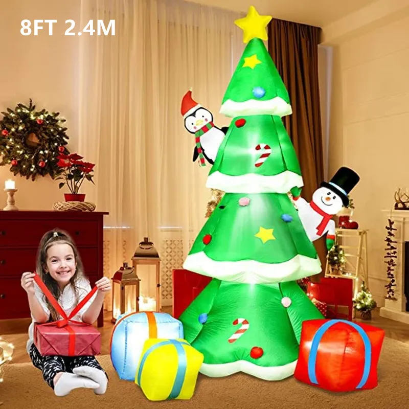 8FT Inflatable Christmas Balloon Air Light, Christmas Tree, Snowman, Garden Decoration, Props LED Light, Party Background, 2.4m