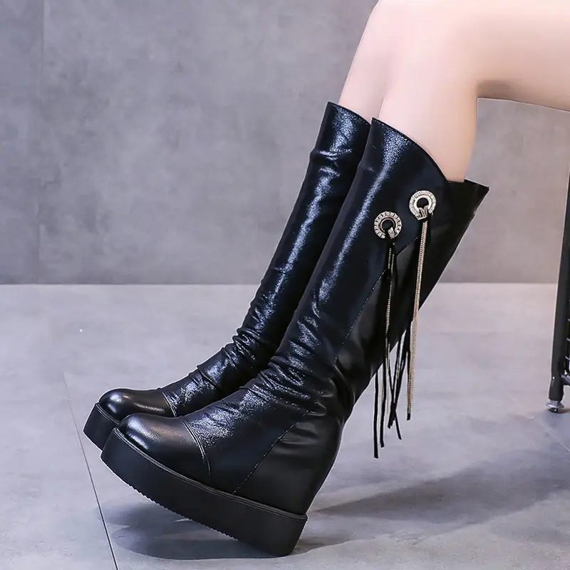 Footwear Very High Heel Ladies Boots Tassel Long Shoes for Women Winter Knee Shaft Platform Sale Waterproof Gothic Boot New In