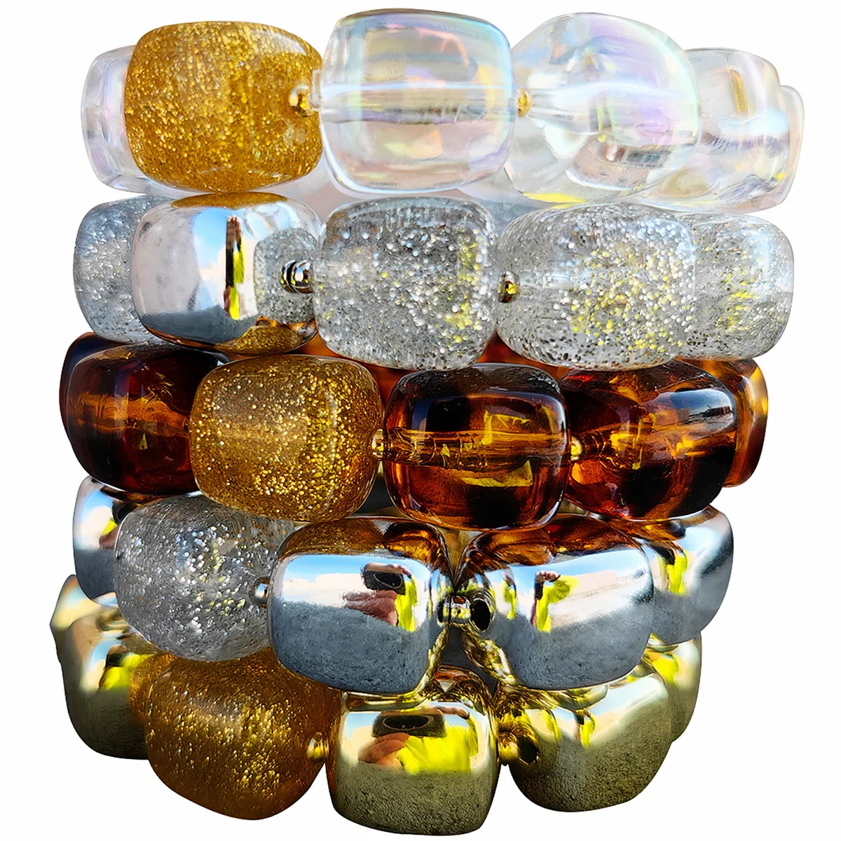 여성용 인기 아크릴 기하학 비즈 탄성 팔찌, 패션 스택 - Resin Bangle Bracelet 리뷰 및 가격