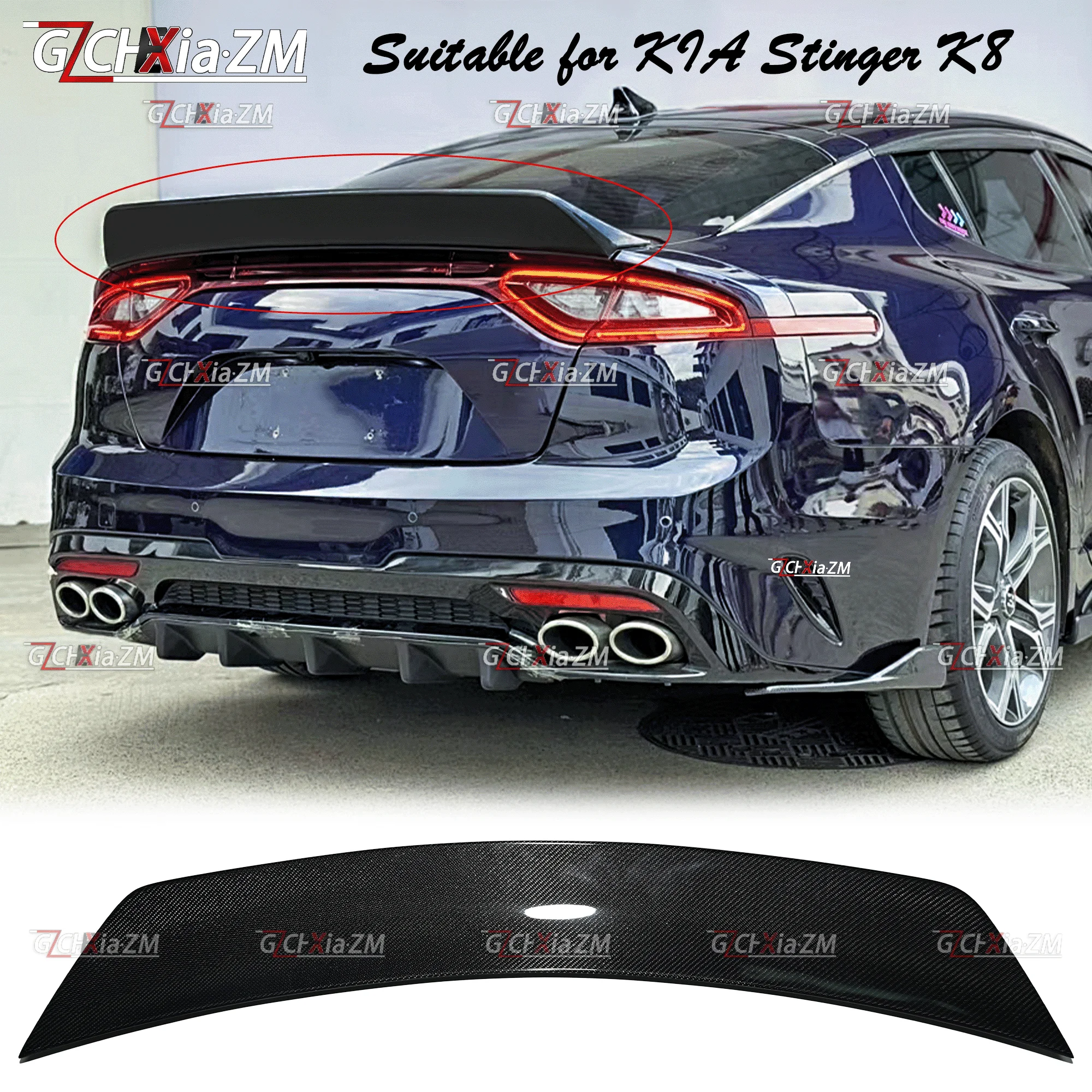 For 2014-2023 Kia Stinger K8 Rear Spoiler Carbon Fiber Material Trunk Lid Diffuser Aerodynamic Kit Tail Wing Accessories