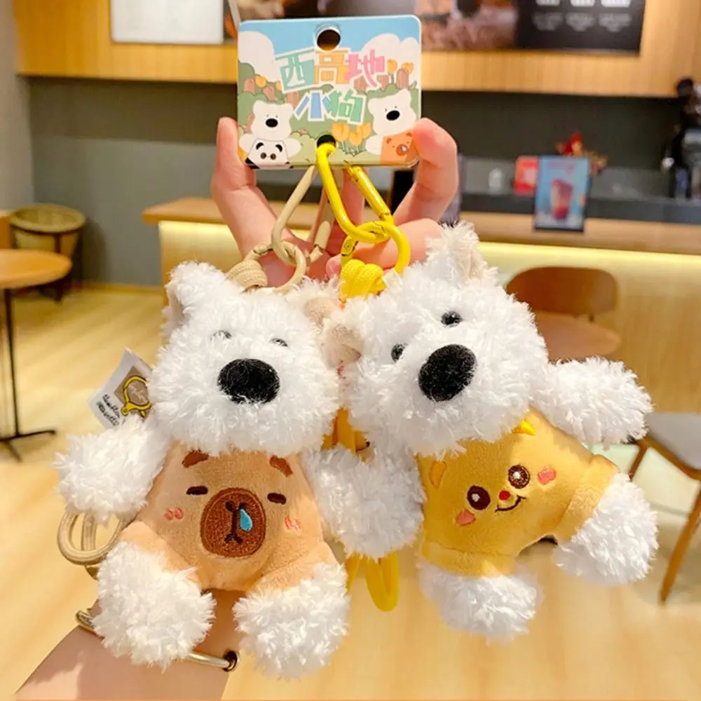 Cute Cartoon West Highland Terrier Keychain Fluffy Creative Puppy Plush Keyring Animal Plush Doll Pendant Birthday