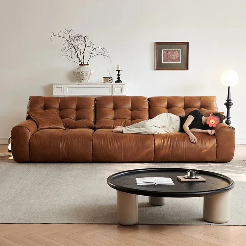 Medieval cloud sofa caramel color oil wax cat scratching skin removable backrest upgraded version