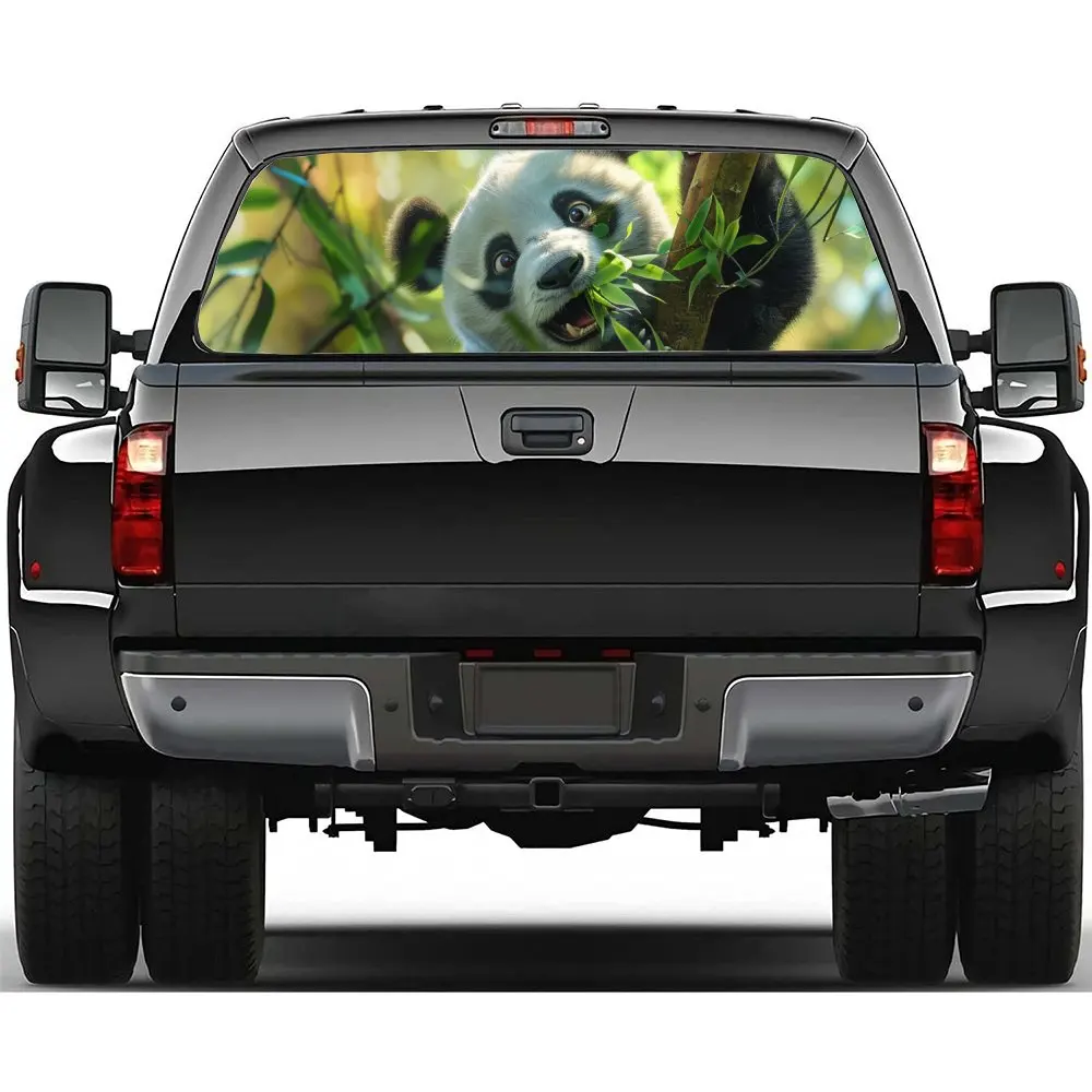 

Панды восхождение деревья еда бамбуковая наклейка на заднее лобовое стекло автомобиля окно грузовика прозрачная перфорированная виниловая наклейка на заднее окно декор