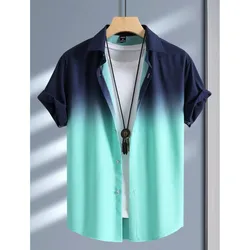 2024 Men's Shirt Summer Clothing Gradient Graphic 3D Print Shirts Men Short Sleeve Tops Streetwear Loose Casual Hawaiian Shirts