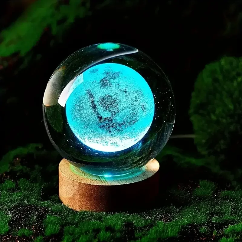 1pc 3D Moon laser engraving crystal ball LED night light, living room bedroom home decoration light, sleep night light, for frie