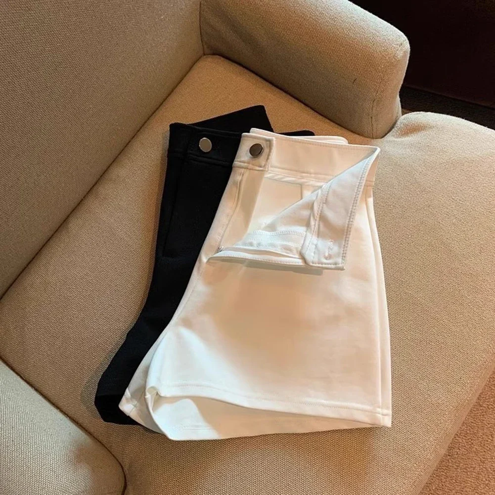 Elastic Waist Shorts Slim A-line Shorts Black Solid Pattern Versatile Look All Seasons Wear Brand New Condition