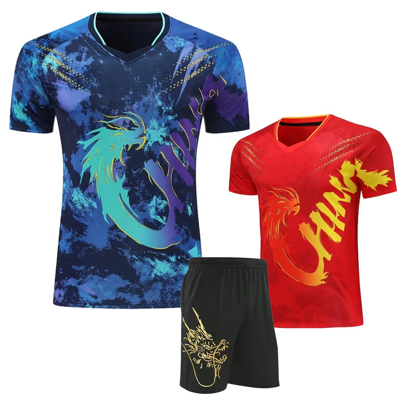 Aangepaste tekst Logo Nieuwste CHINA Dragon TEAM Tafeltennisshirts shorts voor heren Dames Kinderen tennis pingpong t-shirt