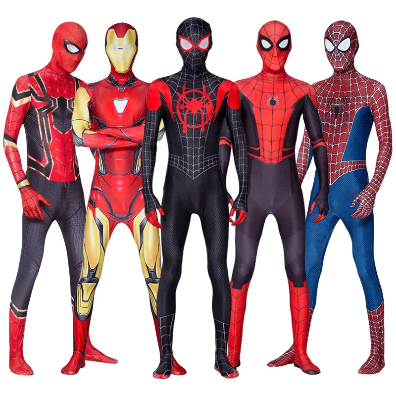 Spiderman Costume Spider Man Black Panther Iron Man Spider Gwen Cosplay Zentai Jumpsuit Bodysuit Halloween Costume Adult Child 