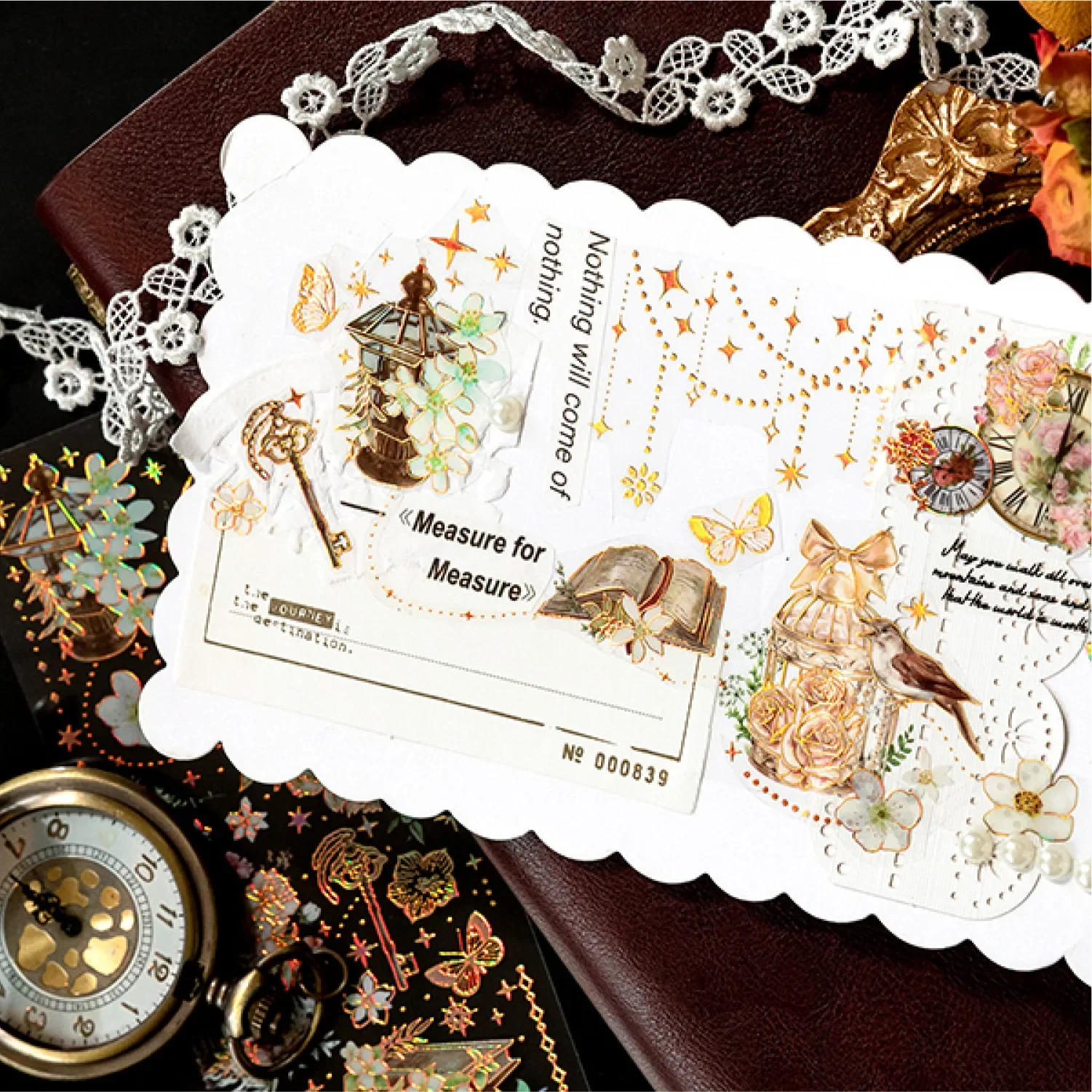 3 Sheets/pack Time Garden Retro Gorgeous Glassware Hot Gilding PET Stickers Handbook Ledger Journal Decorative Sticker