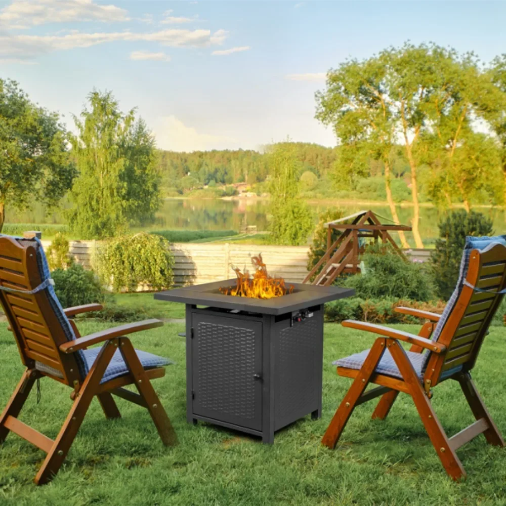 

28-Inch Fire Table，50000 BTU Gas Firepit with Volcanic Stone Black