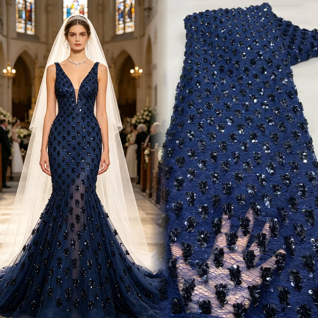 

The fabric is made of textured solid-color pearl sequin mesh suitable for wedding dresses formal gowns and designer clothing