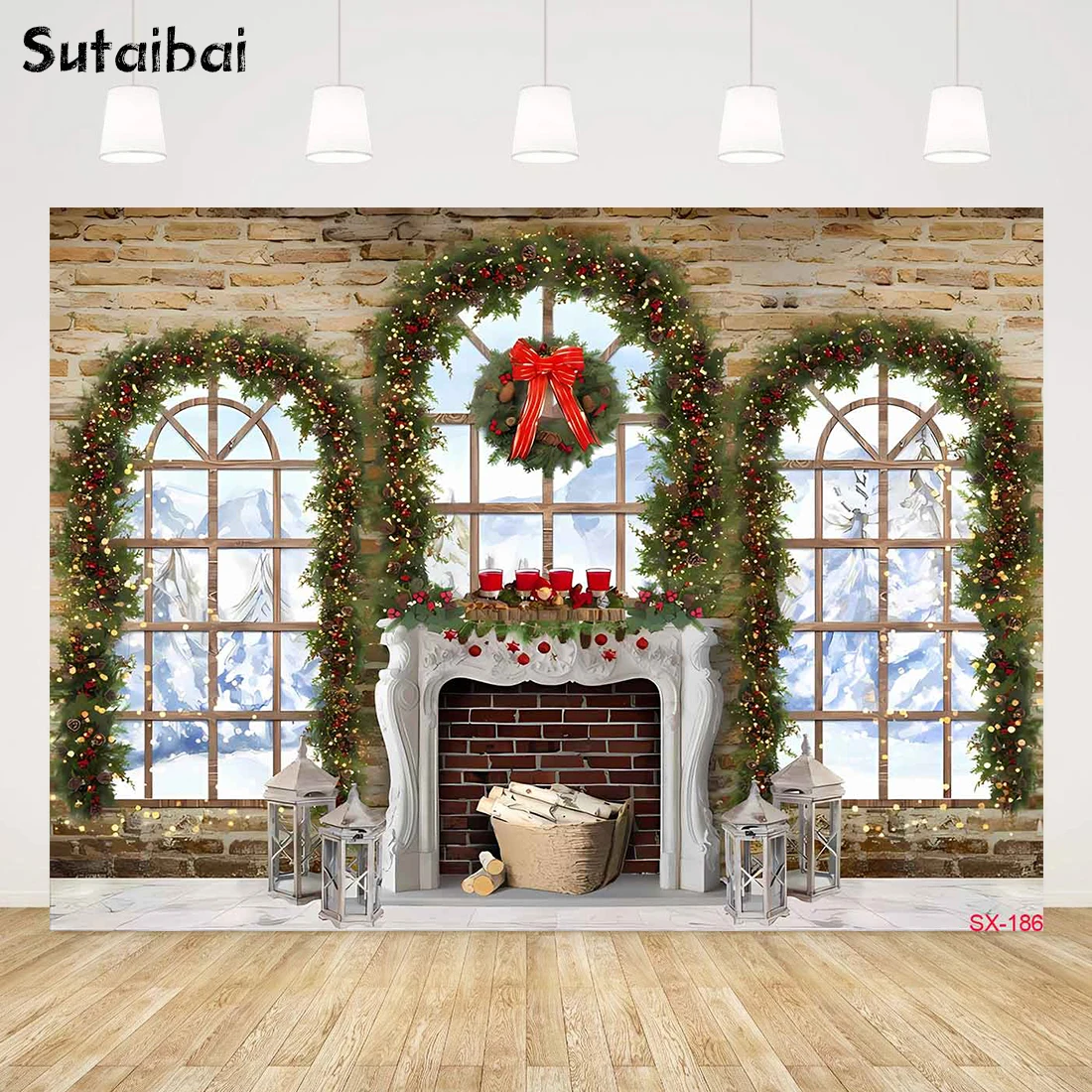 Christmas Backdrop Christmas Tree Window Fireplace Stockings Baby Portrait Photography Background Photocall Photo Studio