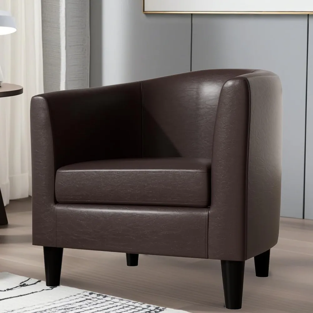 

Living Room Chairs with Soft Padded, Barrel Chairs with Solid Wood Legs, Easy Assembly, Leather Chair for Living Room/Bedroom/Re